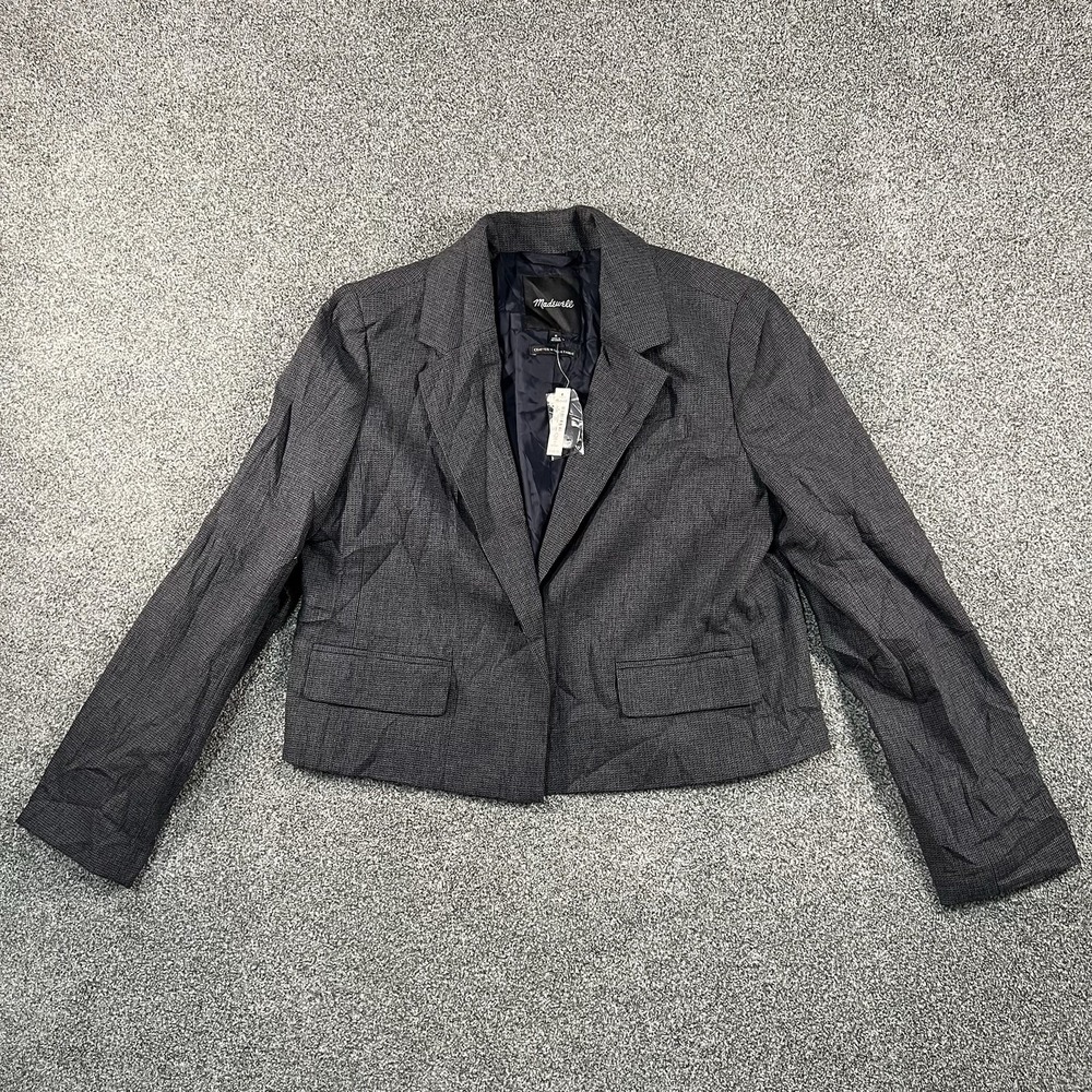 Madewell Womens M Blazer Italian Fabric Gray Plaid Jacket NM509 NWT $168